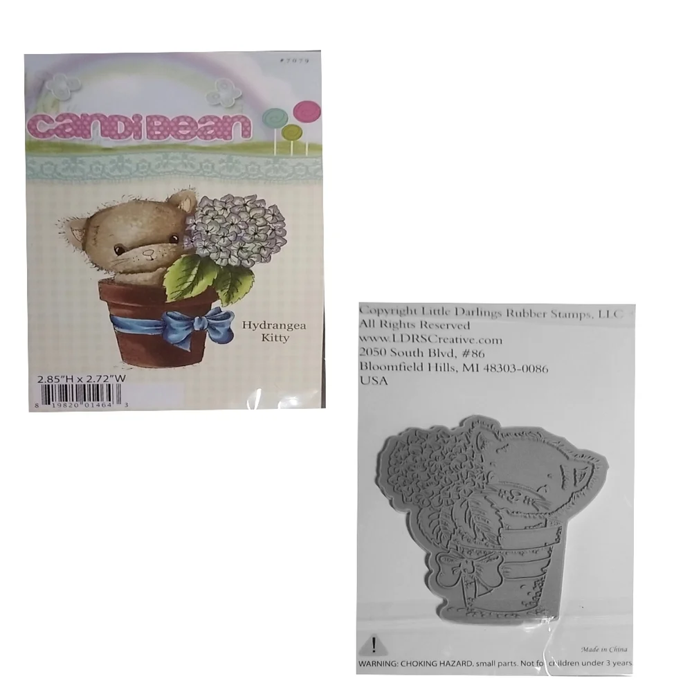 CANDI BEAN Rubber Stamps Honey Pot, Bluebell Parade, Hydrangea Kitty. NWT. 3 Pcs